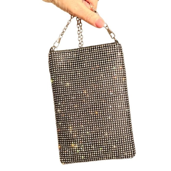 Rhinestone encrusted mini bag with removable crossbody chain strap, 5" x 8" - Picture 5 of 13